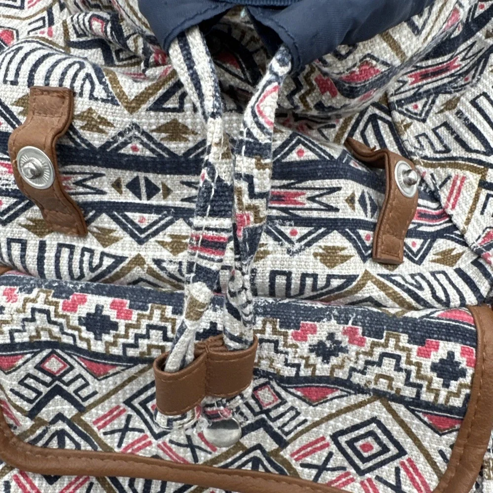 BACKPACK Mudd Tribal Table and Tower Aztec Navy Pink Brown Faux Leather